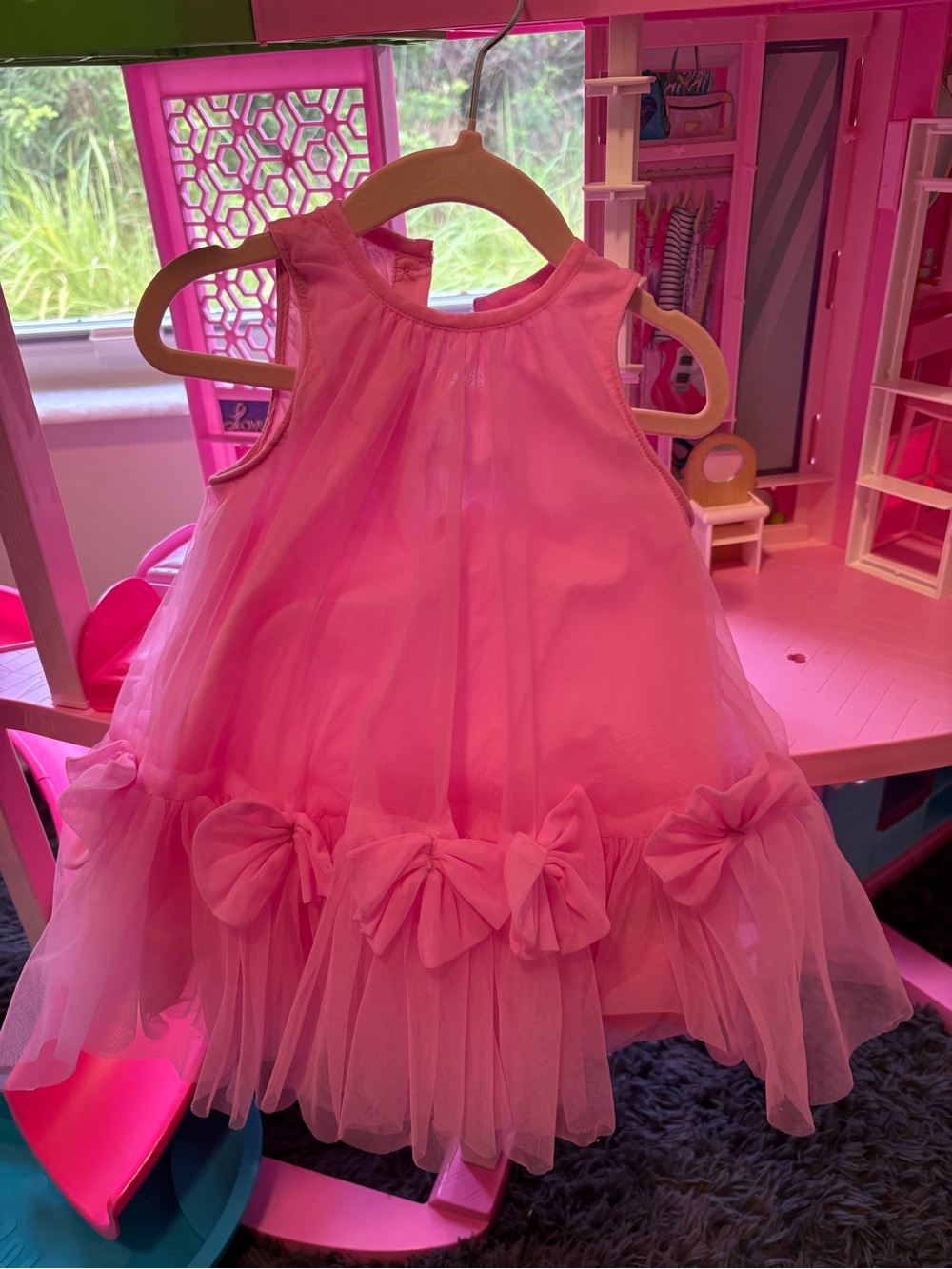 next Pink Sleeveless Tulle Dress with Bow Trim